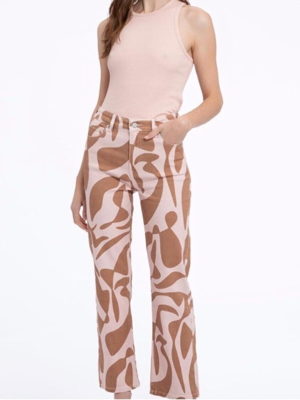 Sanctuary 90's High-Rise Straight Leg Brown and Pink Retro Swirl Jeans Size 29